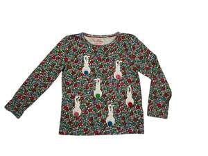 Mini Boden Girls Floral Applique Bunny Pom Pom Long Sleeve Tee 6-7Y